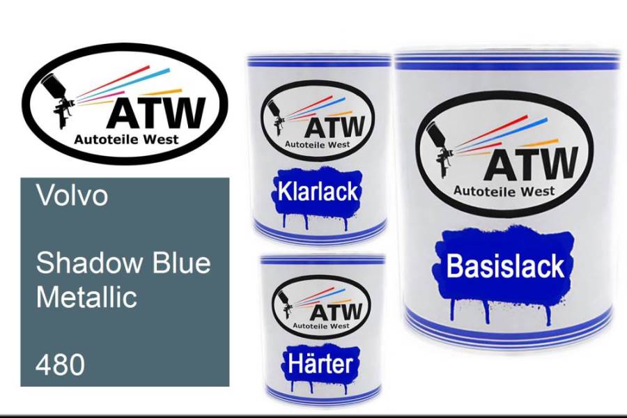 Volvo, Shadow Blue Metallic, 480: 1L Lackdose + 1L Klarlack + 500ml Härter - Set, von ATW Autoteile West.